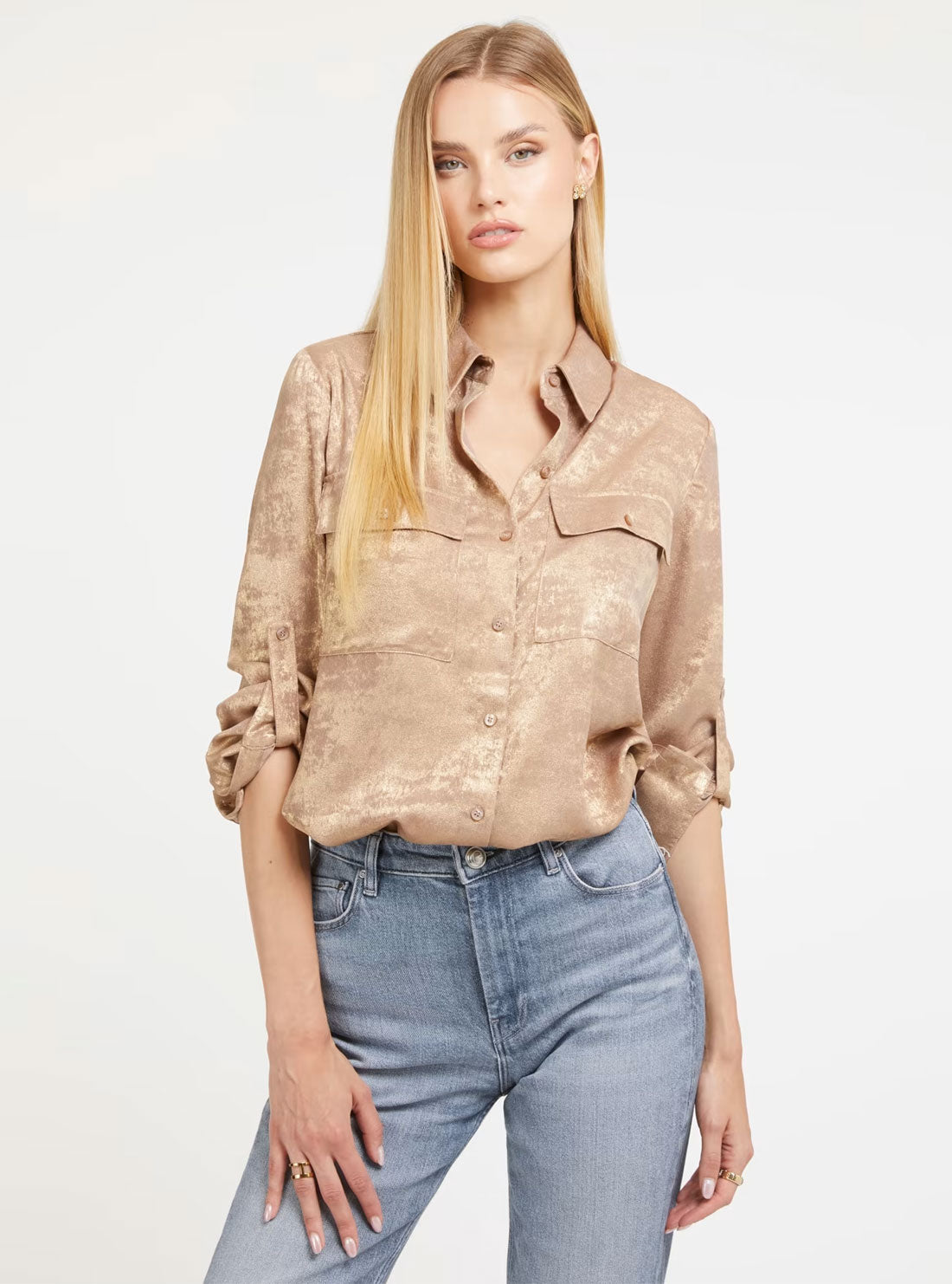 guess womens Gold Metallic Annamaria Top front image