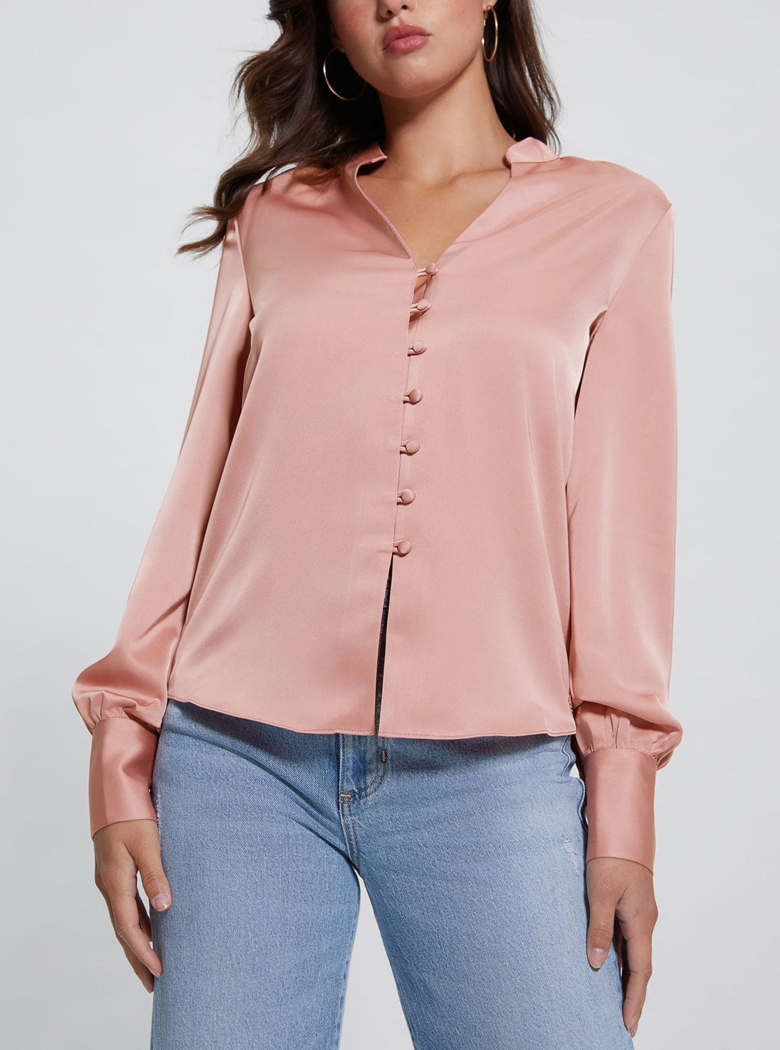 Eco Blush Rita Satin Shirt | GUESS Women's Apparel | detail view