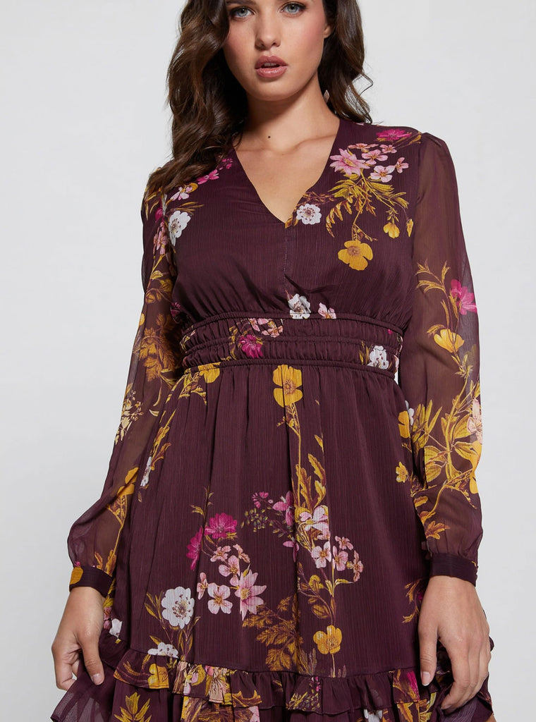 Eco Maroon Floral Brigida Mini Dress | GUESS Women's Apparel