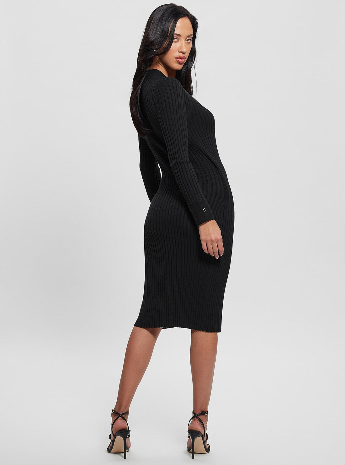 Black Cecile Midi Knit Dress | GUESS Women's Apparel | back view