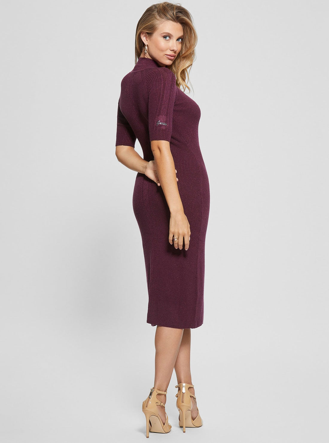 Maroon Arielle Knit Midi Dress | GUESS Women's Apparel | back view