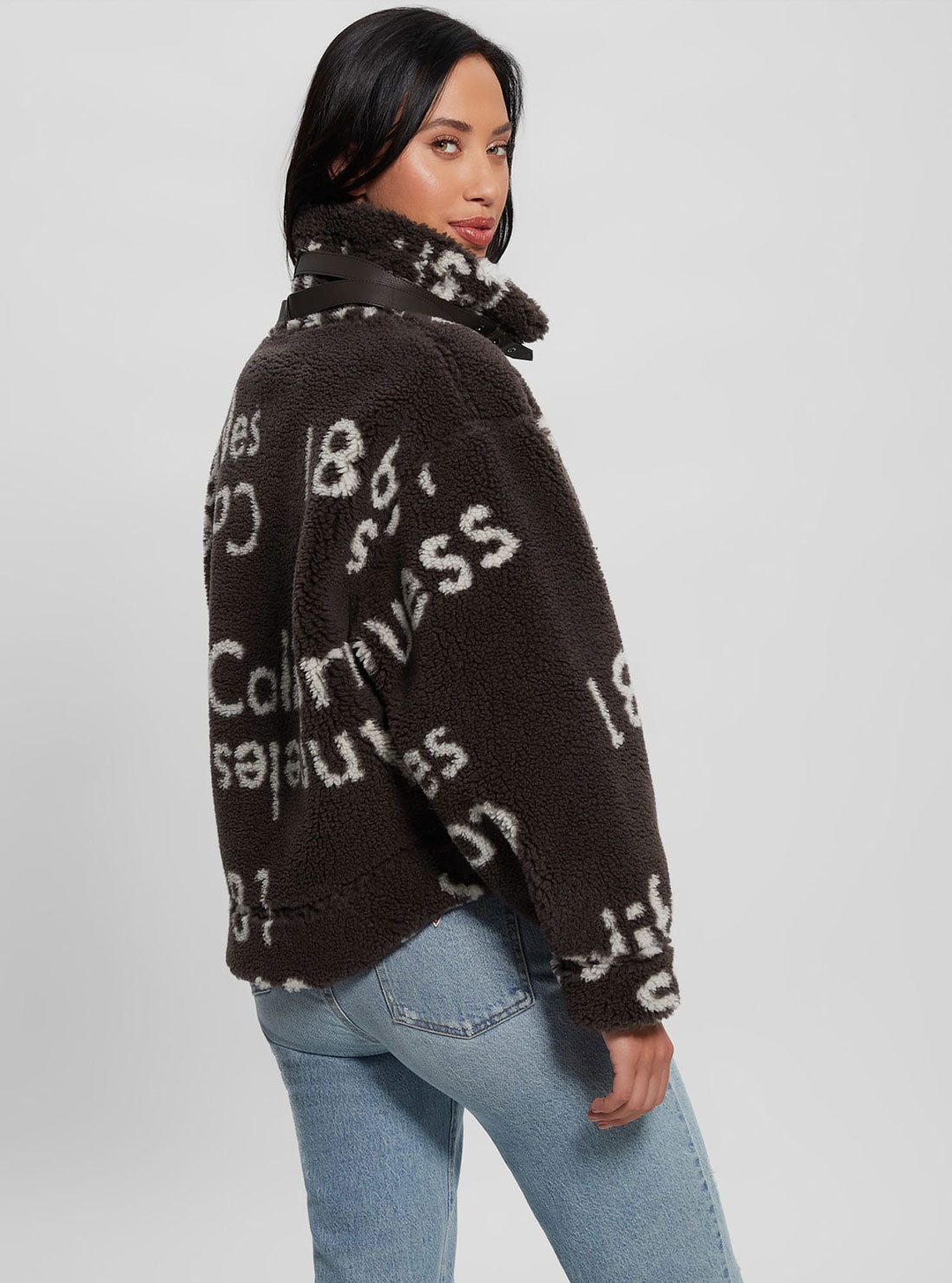 Brown Raquel Faux-Fur Reversible Logo Jacket | GUESS Women's Apparel | back view
