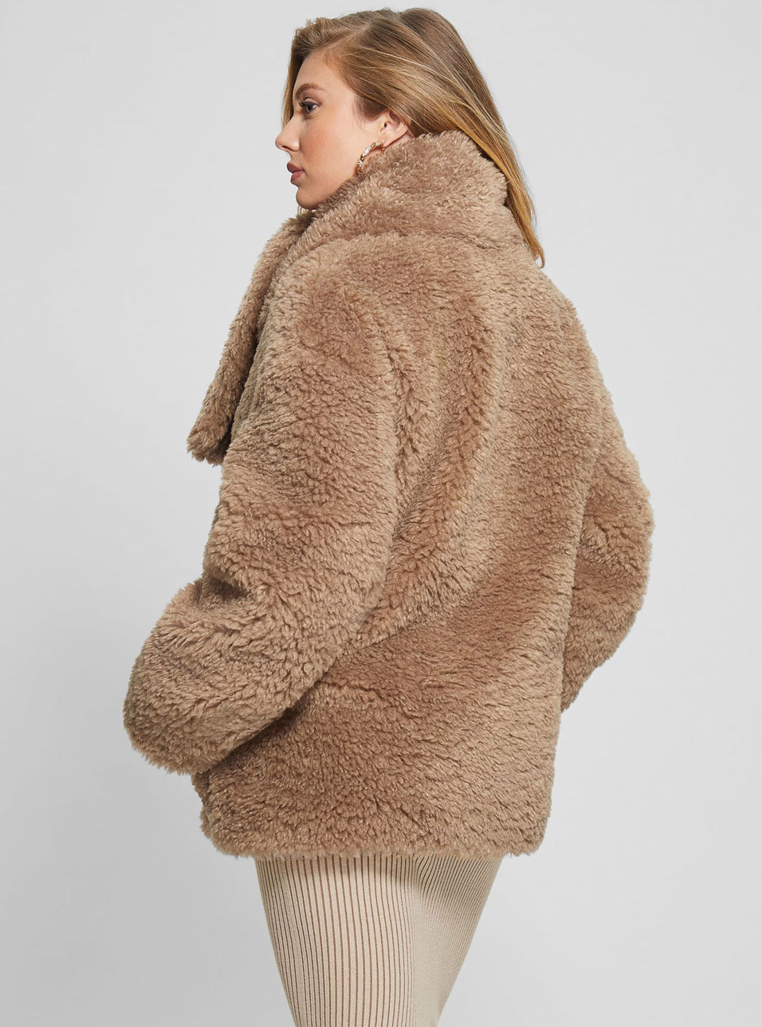 Brown Rebecca Faux-Fur Scarf Jacket | GUESS Women's Apparel | back view