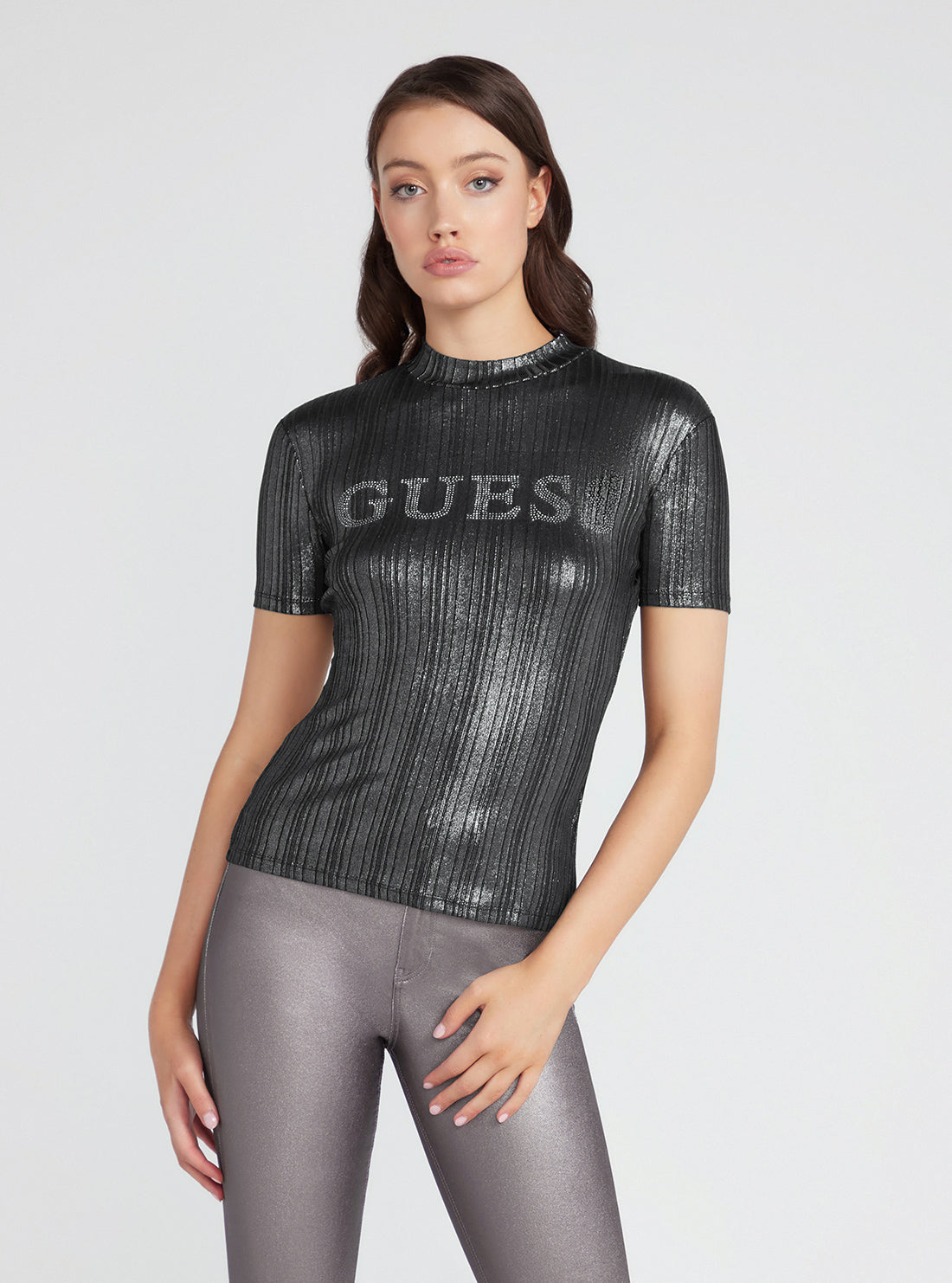 Black Christina Logo Top | GUESS Women's Apparel | front view