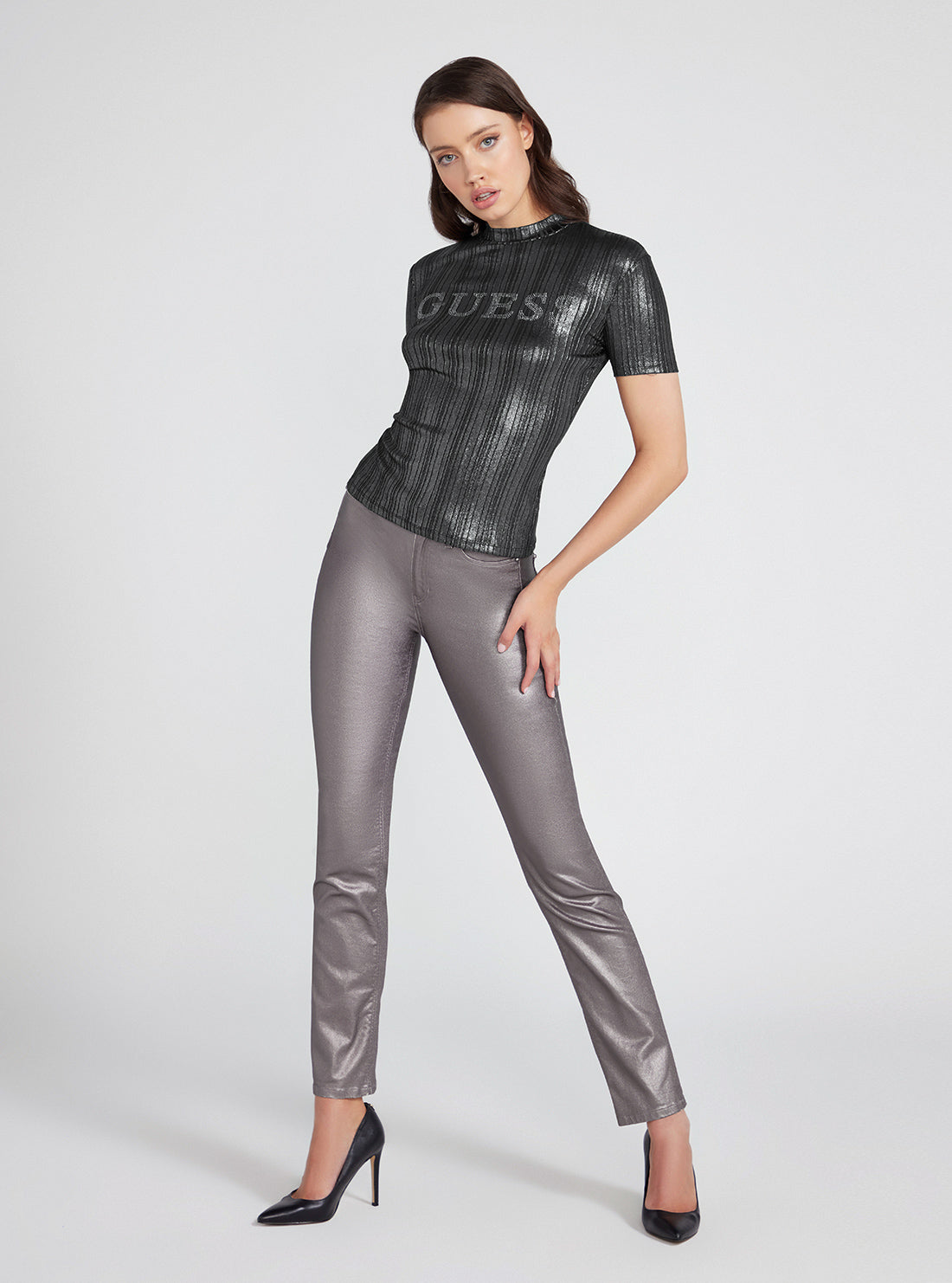 Black Christina Logo Top | GUESS Women's Apparel | full view