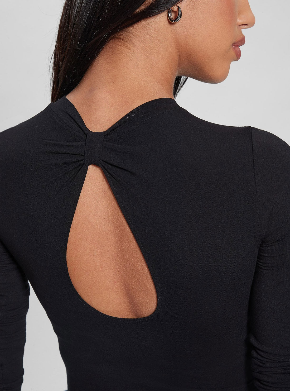 Black Rhinestone Triangle Logo Bodysuit | GUESS Women's Apparel | back view detail