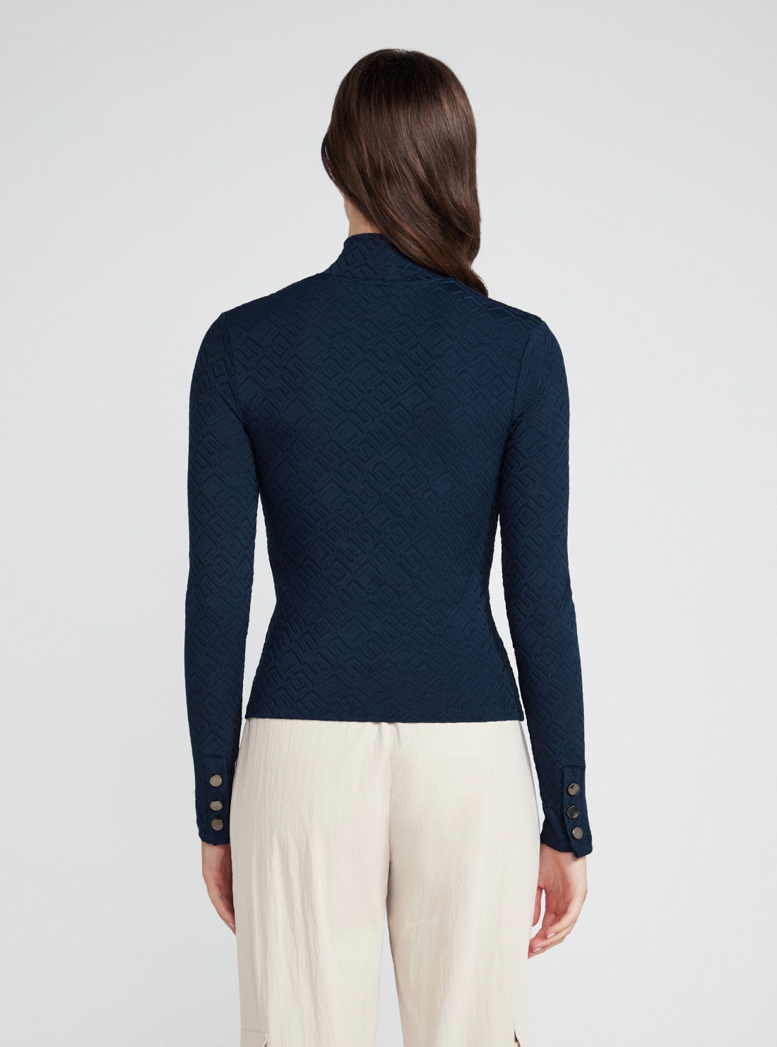 Navy Blue Clio Long Sleeve Top | GUESS Women's Apparel | back view