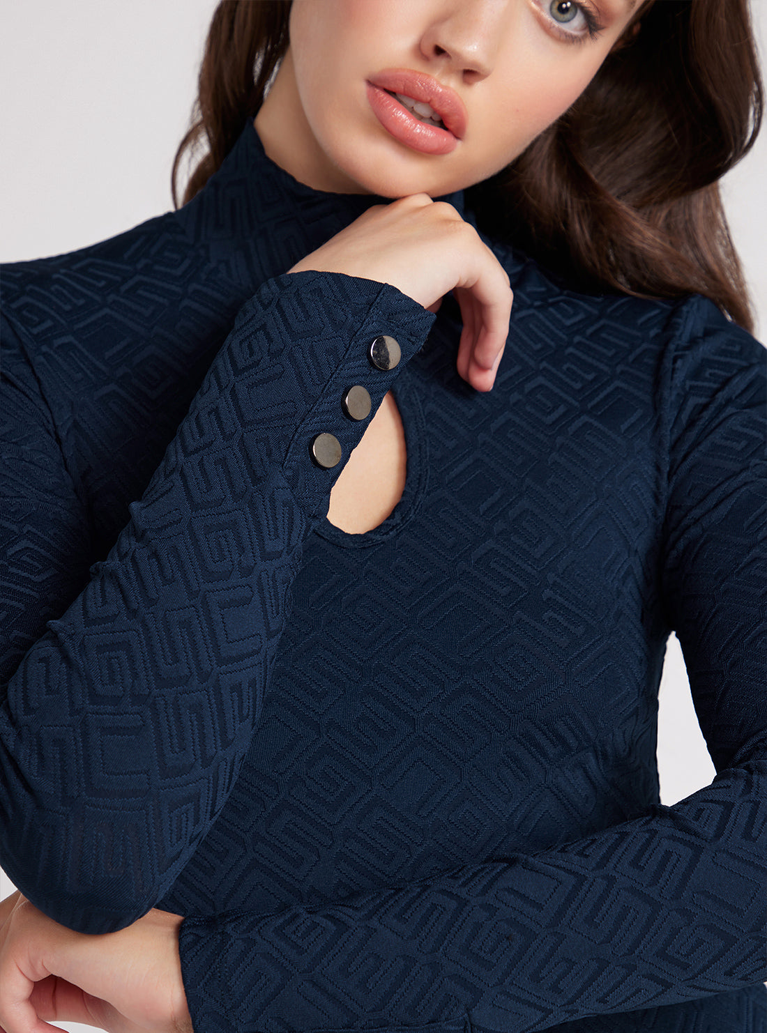 Navy Blue Clio Long Sleeve Top | GUESS Women's Apparel | detail view
