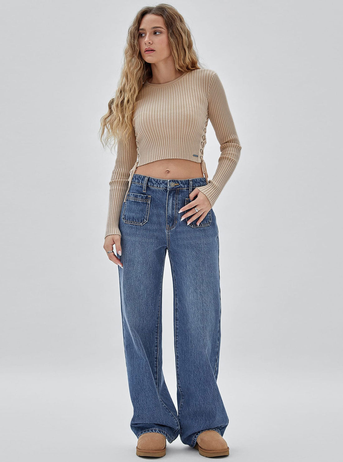 Guess Originals Lace Up Knit Top | GUESS Originals Apparel | full view