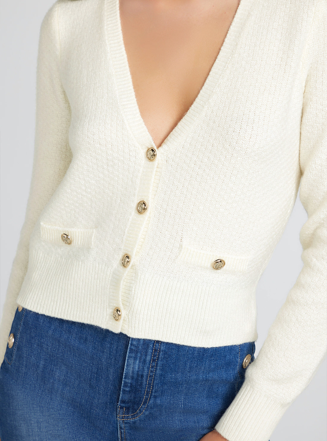 White Sophie Knit Top | GUESS Women's Apparel | detail view