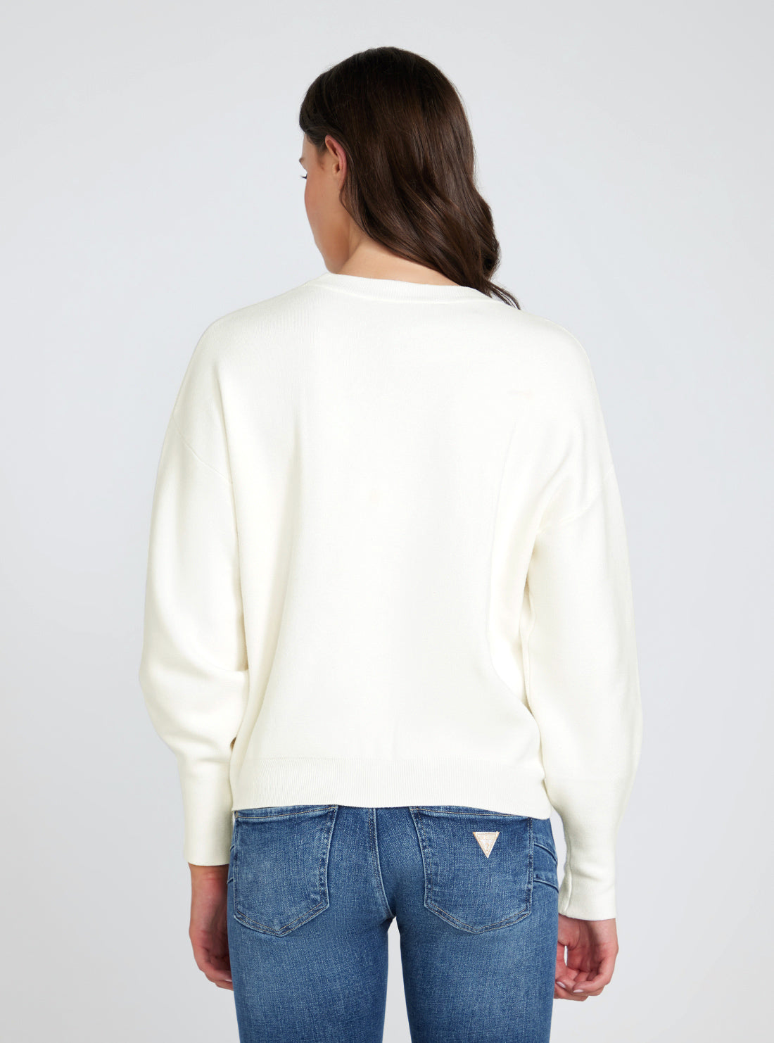 GUESS White Long Sleeve Leonor Logo Sweater back view