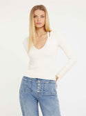 White Aline Knit Top | GUESS Women's Apparel | front view