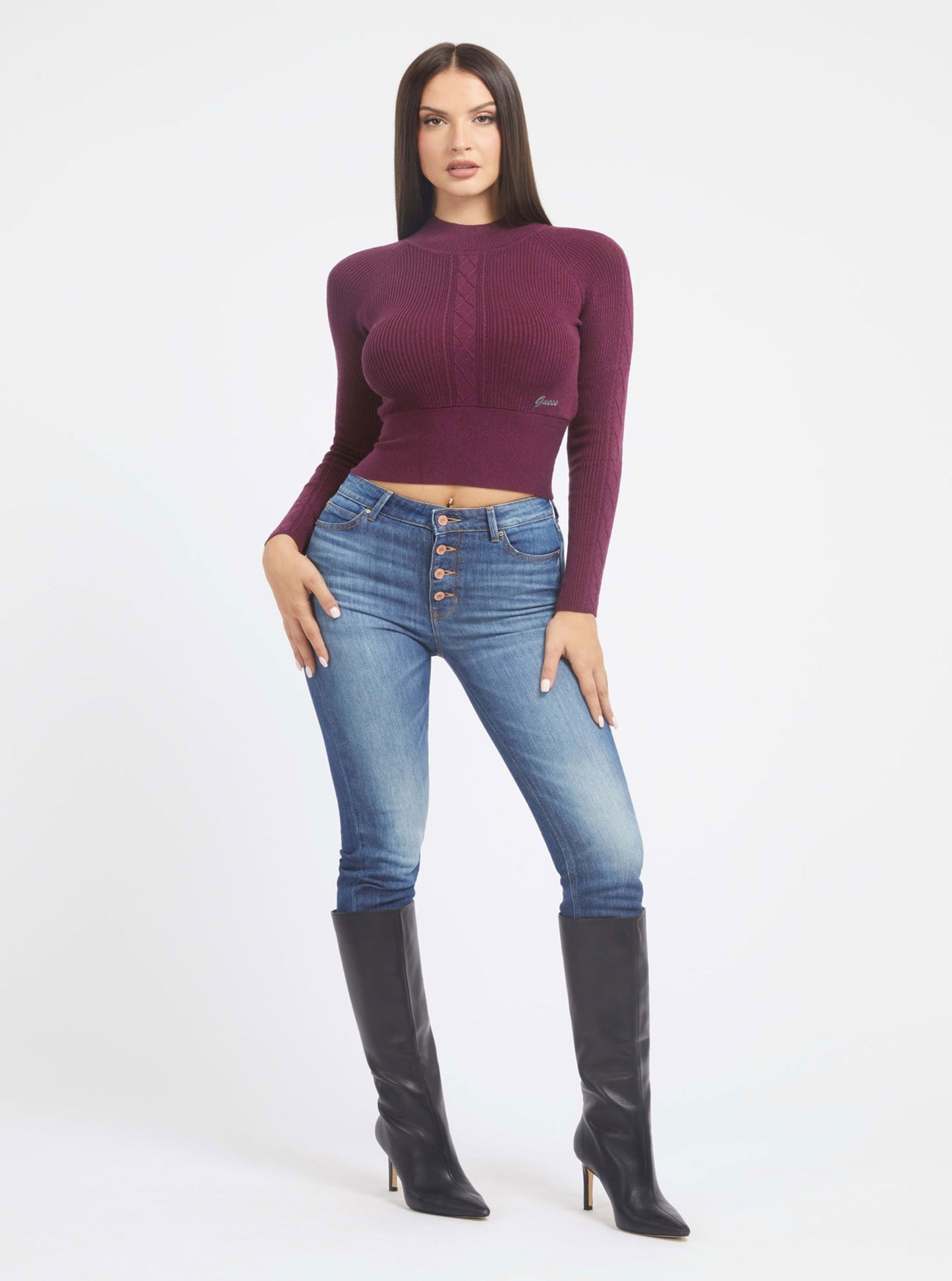 Purple Melodie Long Sleeve Knit Top | GUESS Women's Apparel | full view