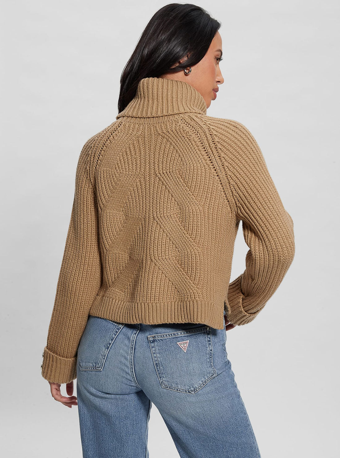 Taupe Brown Lois Turtleneck Knit Top | GUESS Women's Apparel | back view