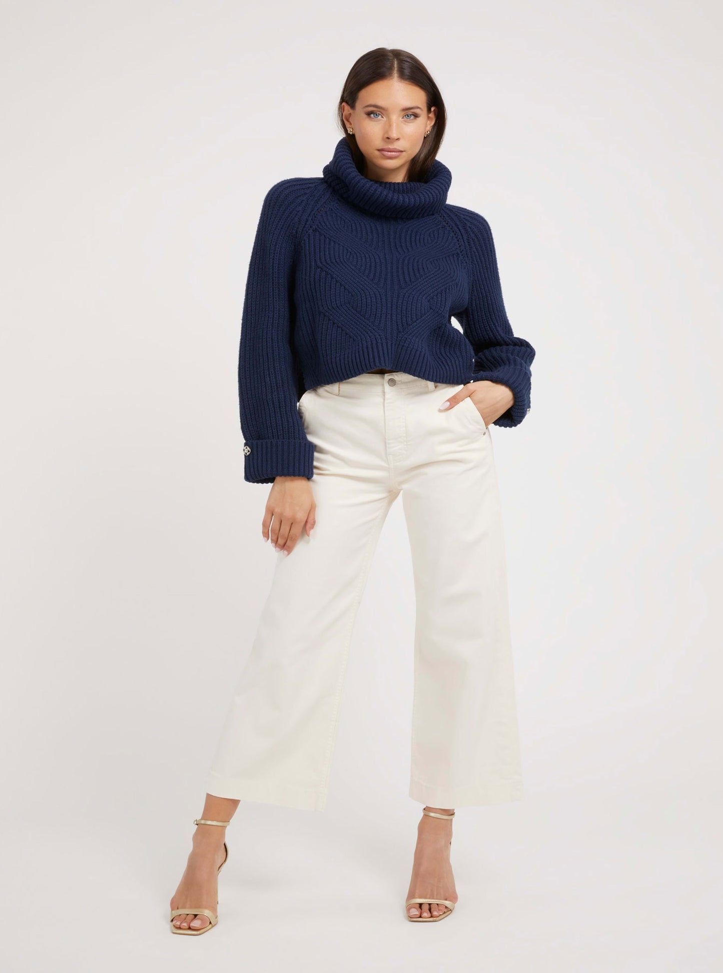 Navy Blue Lois Turtleneck Knit Top | full view