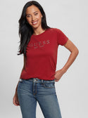 Eco Red 1981 Crystal logo T-Shirt | GUESS Women's Apparel | front view