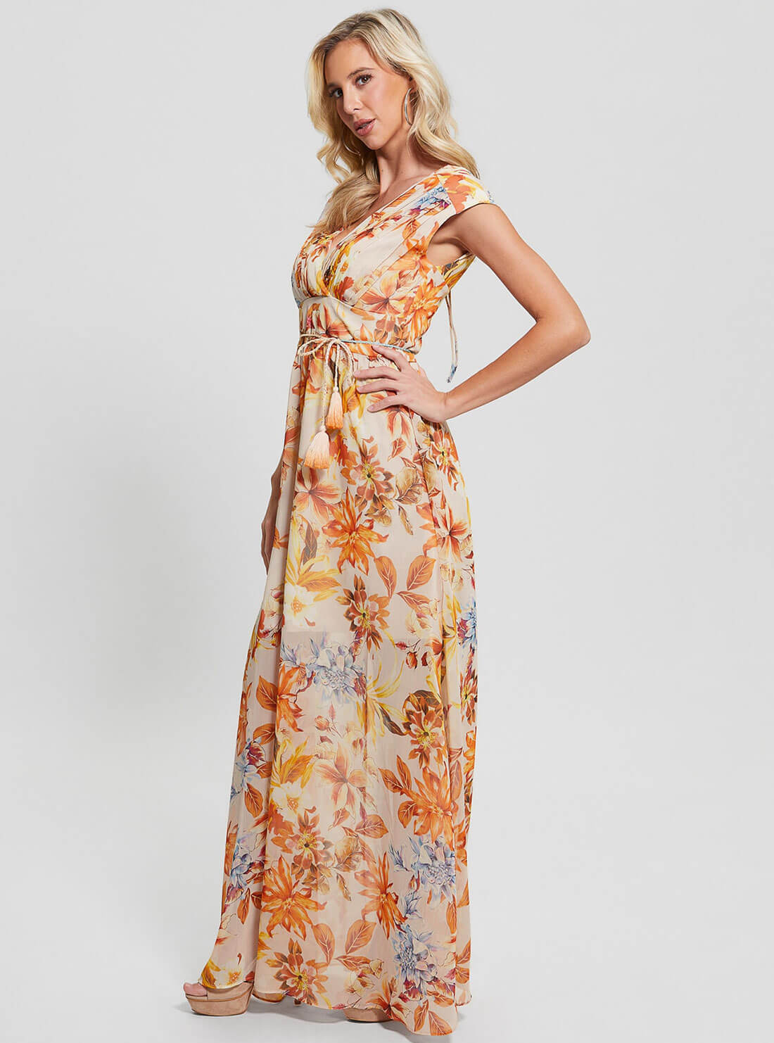 Orange Floral Gilda Maxi Dress | GUESS Women's Apparel | front view