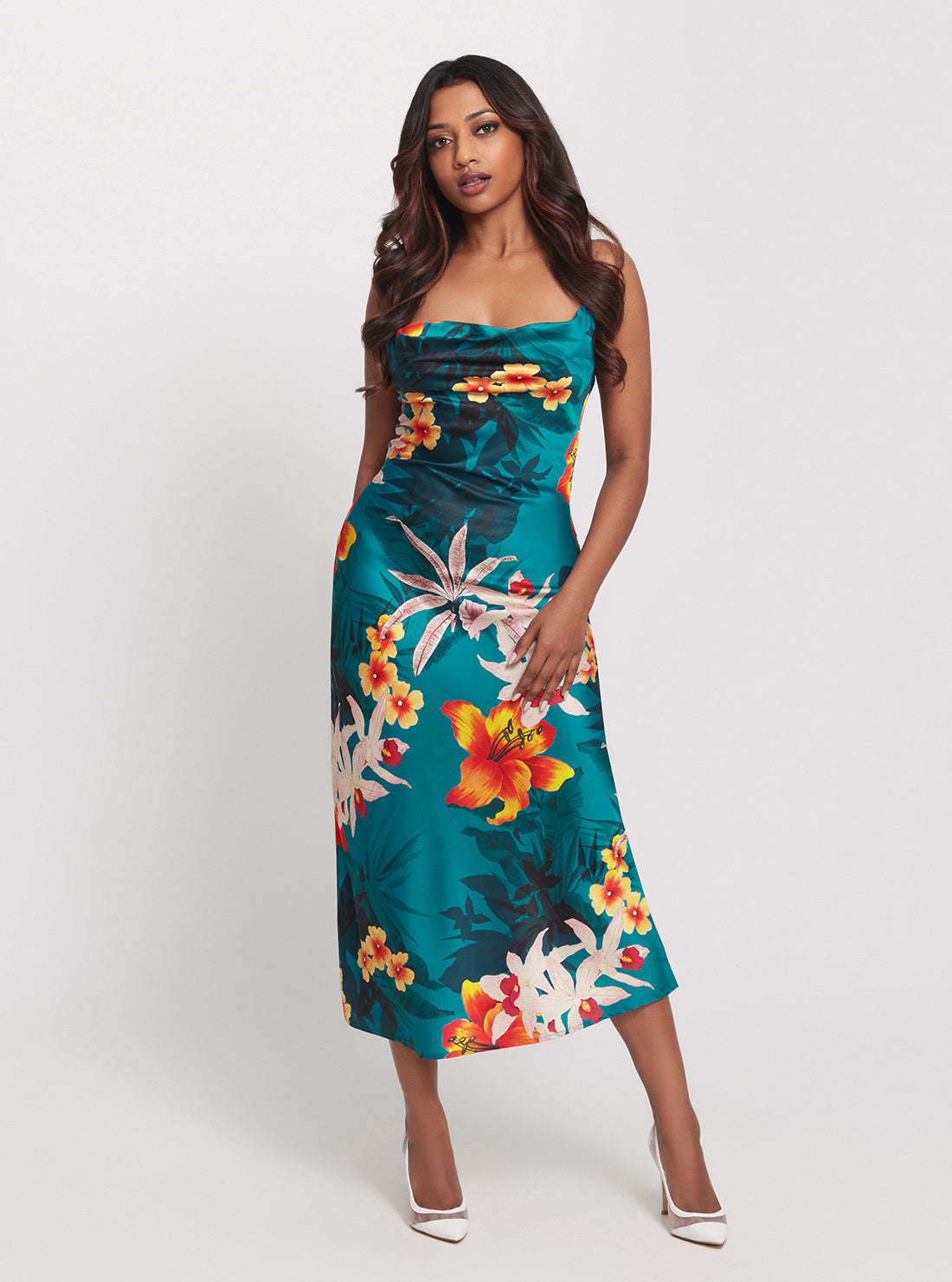 GUESS Eco Green Floral Print Akilina Maxi Dress front view