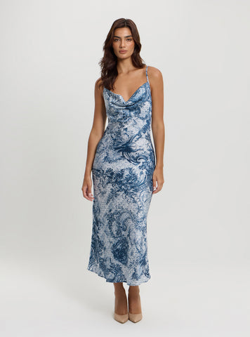 Eco Blue Print Akilina Maxi Dress