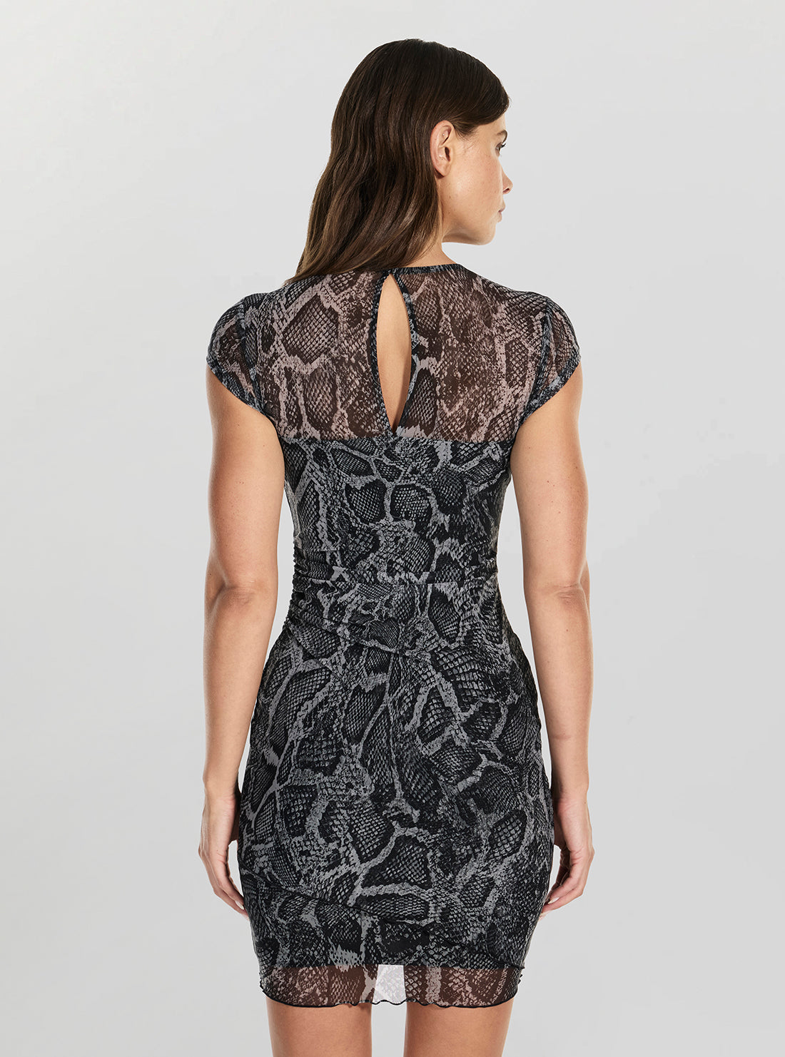 GUESS Womens Eco Grey Skin Print Aida Mini Dress W3GK89KBAH2 Back View