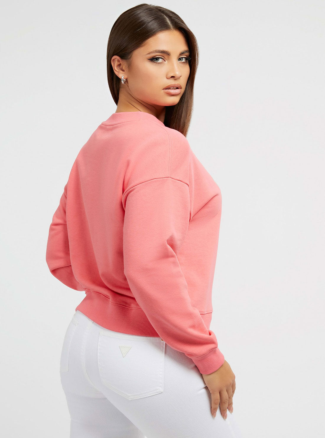 Pink Round Logo Jumper | GUESS Women's Apparel | back view