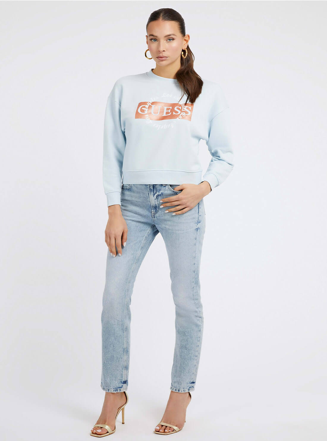 Light Blue Round Logo Jumper | GUESS Women's Apparel | full view