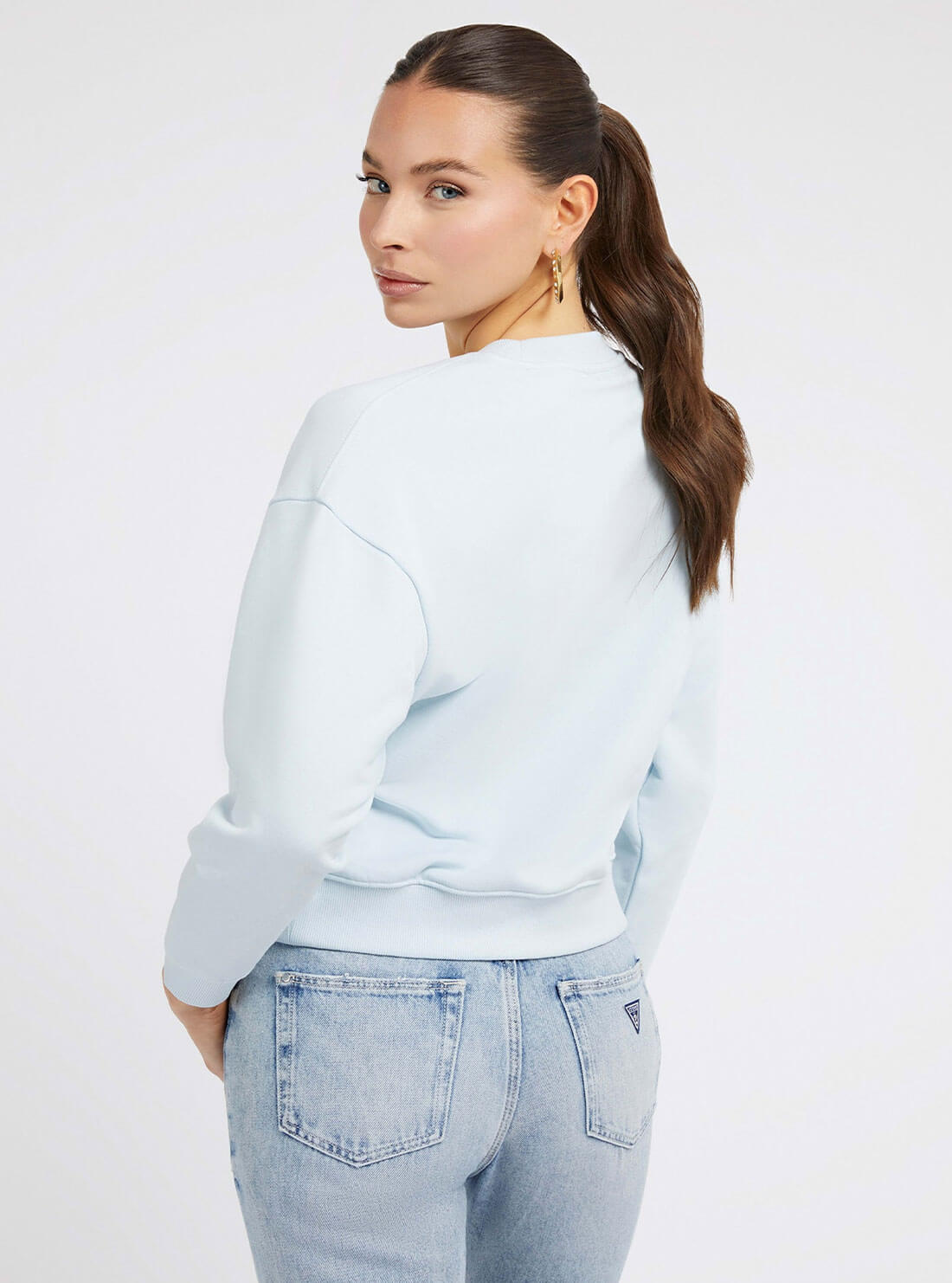 Light Blue Round Logo Jumper | GUESS Women's Apparel | back view