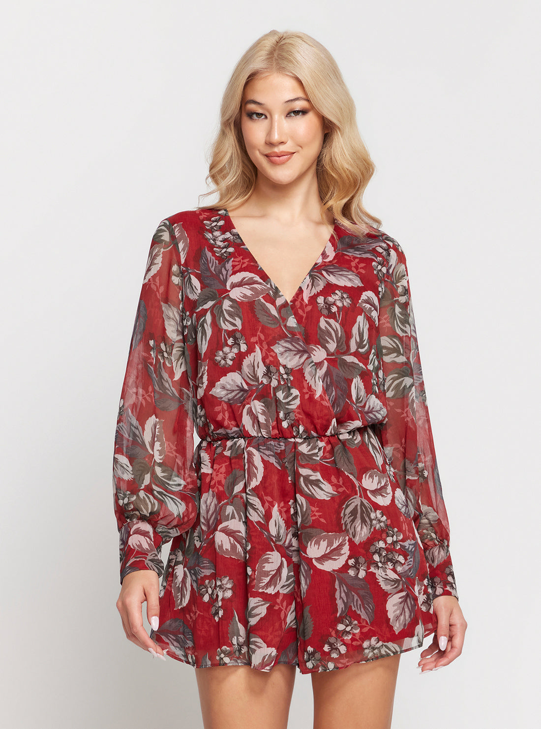 GUESS Eco Red Floral Candis Romper front view