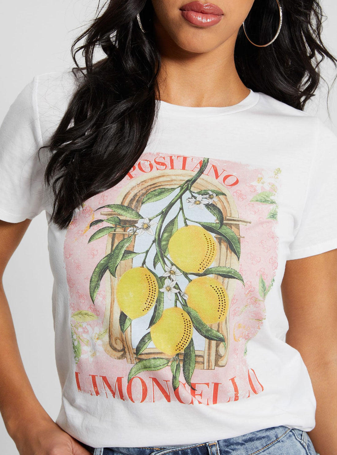 White Lemon Positano T-Shirt | GUESS Women's | Detail view