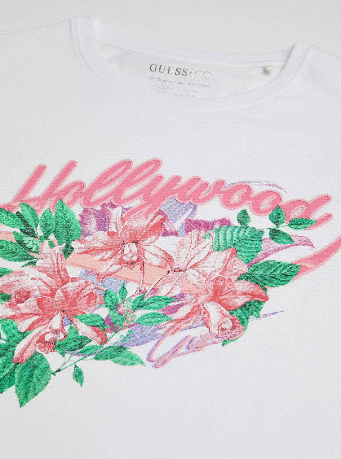 White Floral Print Hollywood T-Shirt | GUESS Women's | Detailed view
