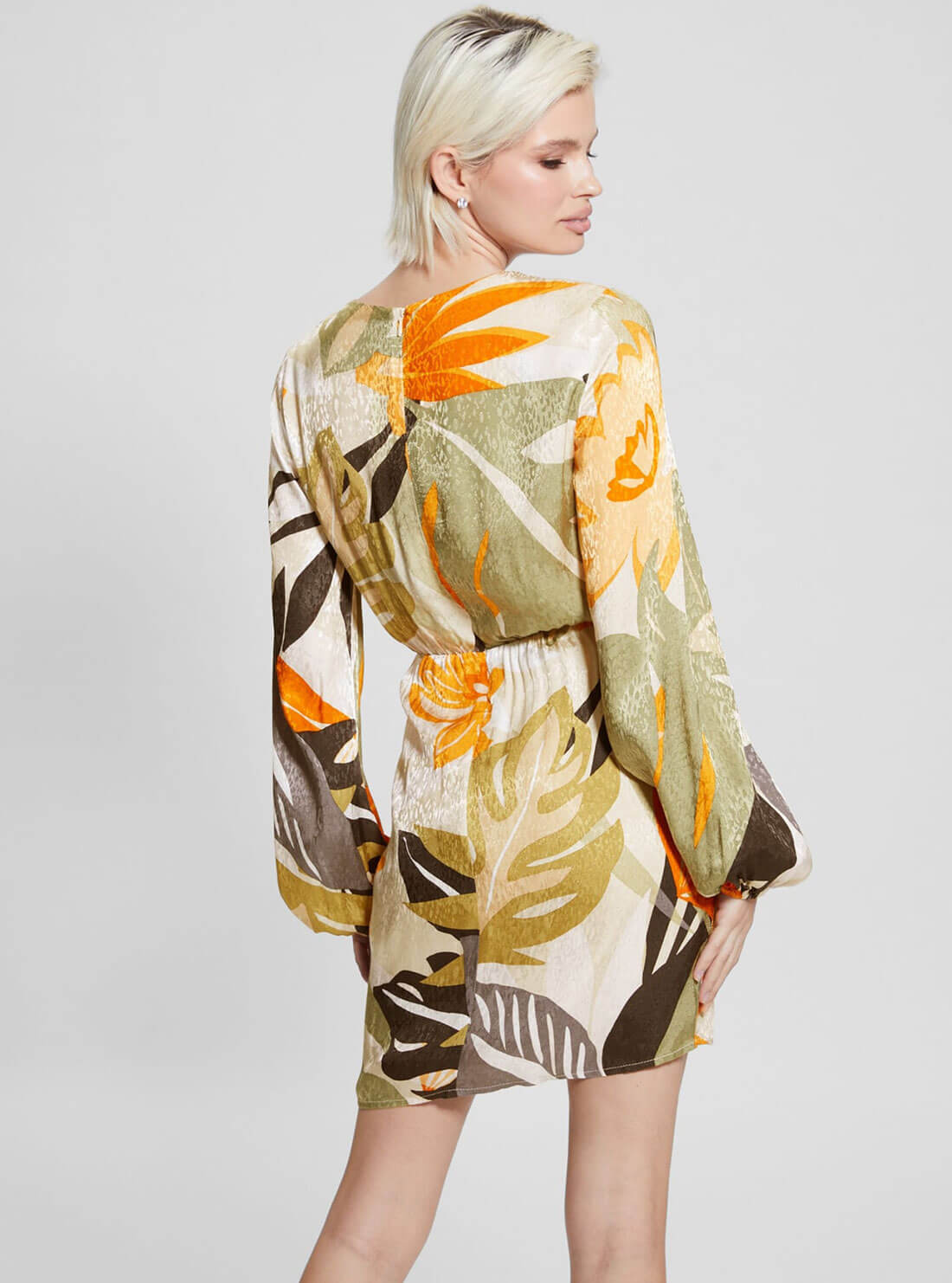 Palm Print Cassia Mini Dress | GUESS Women's Apparel | back view