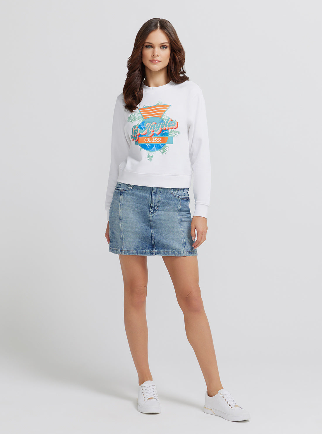 White Los Angeles Logo Jumper | GUESS Women's | Full view