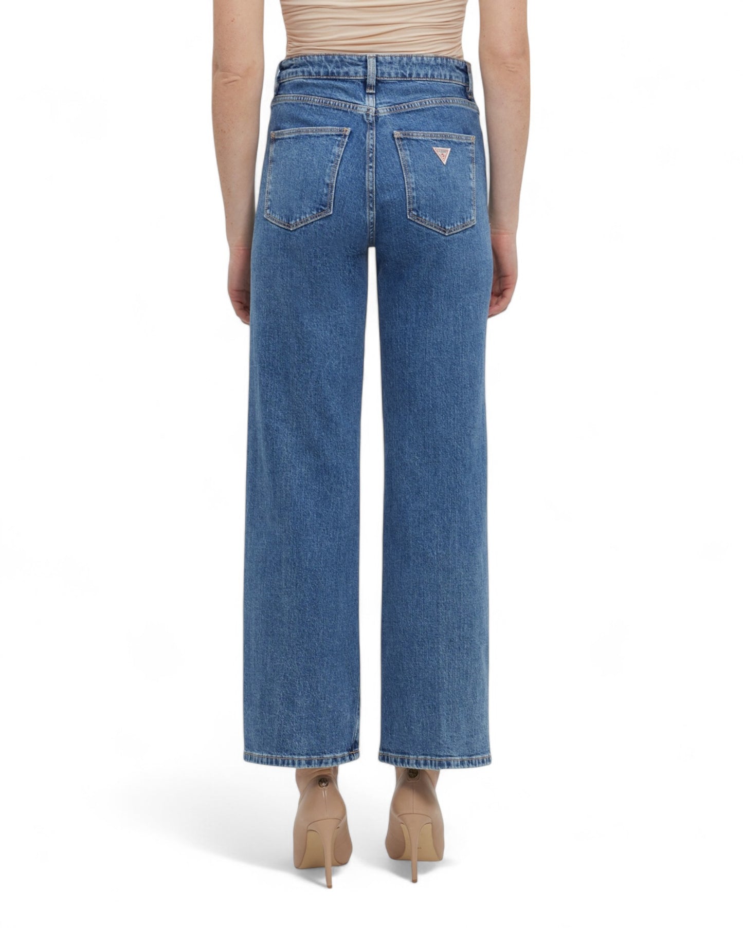 Blue Wide Leg Denim Jeans in Mid Wash