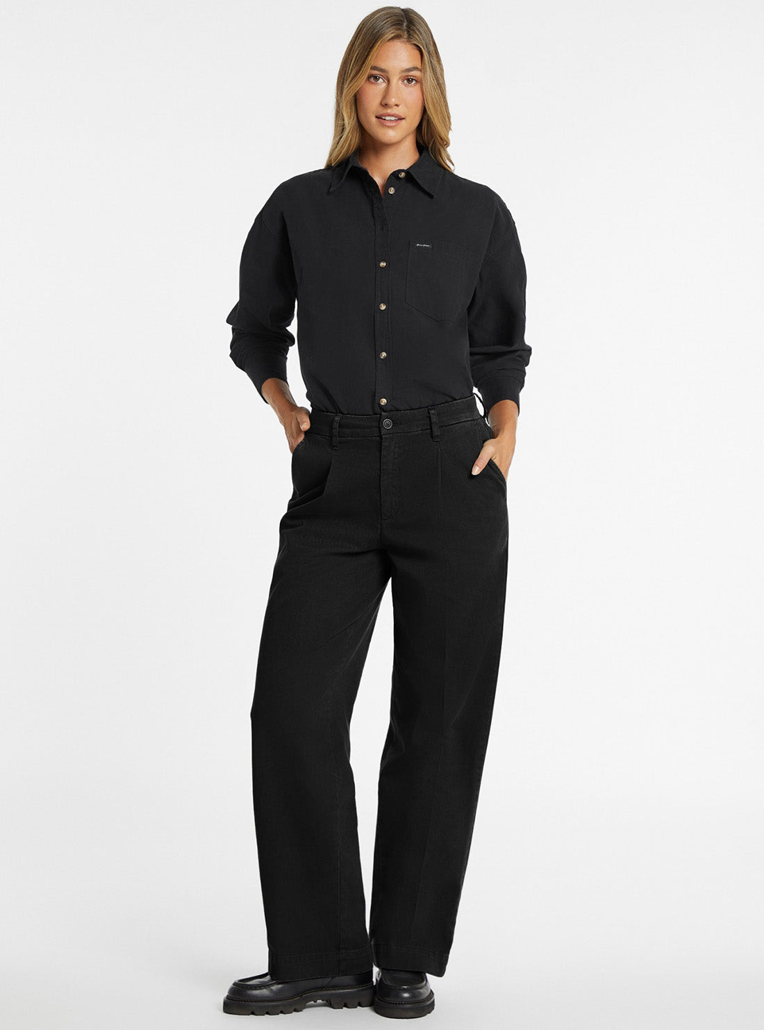 Guess Jeans Black Wide Leg Trousser W4BB44WGCV2 Full View