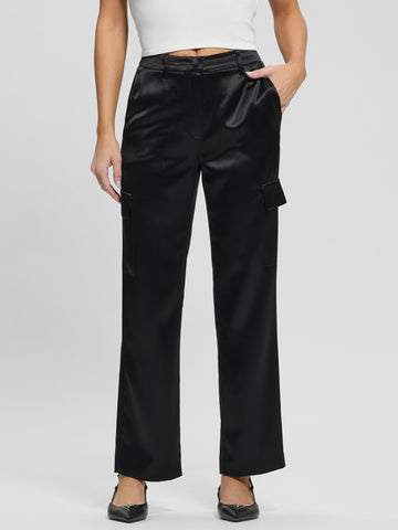 Black Megan Cargo Satin Pant