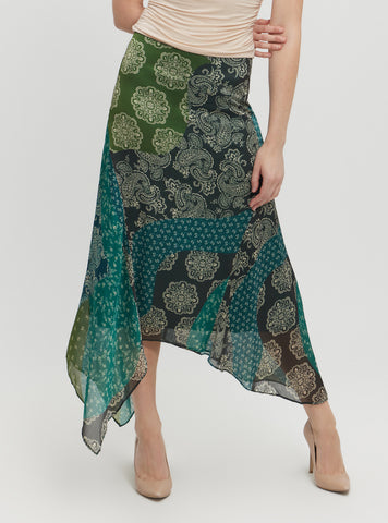 Green Gene Chiffon Midi Skirt