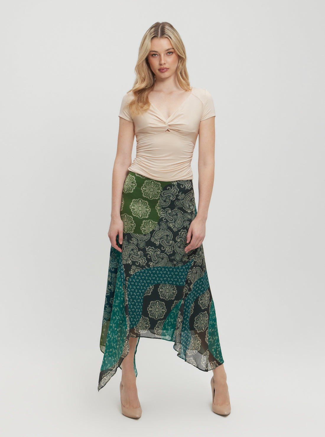 Green Gene Chiffon Midi Skirt