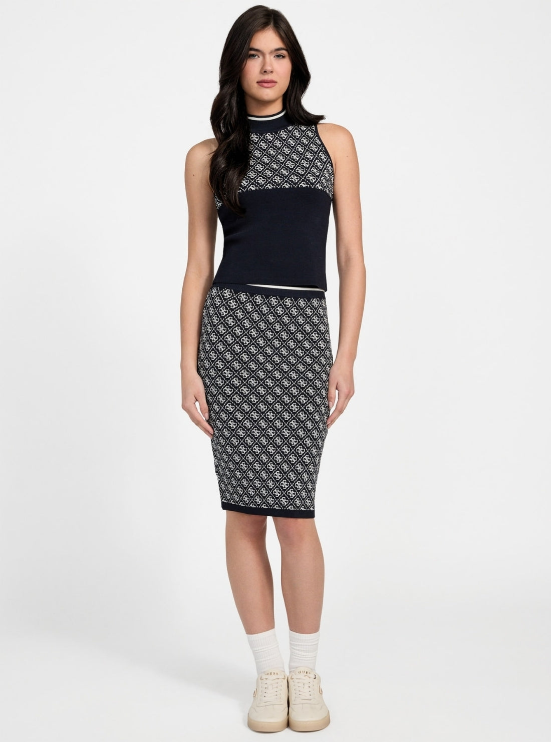 GUESS Womens Blue Lise 4G Midi Sweater Skirt W4BD53Z37K0 Full View