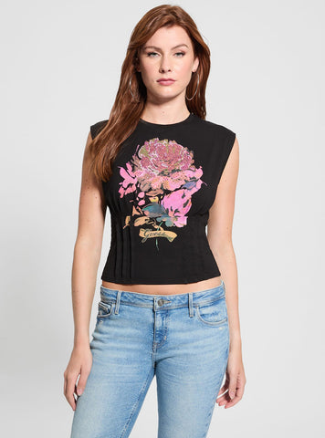 Eco Black Pigment Rose Corset T-Shirt