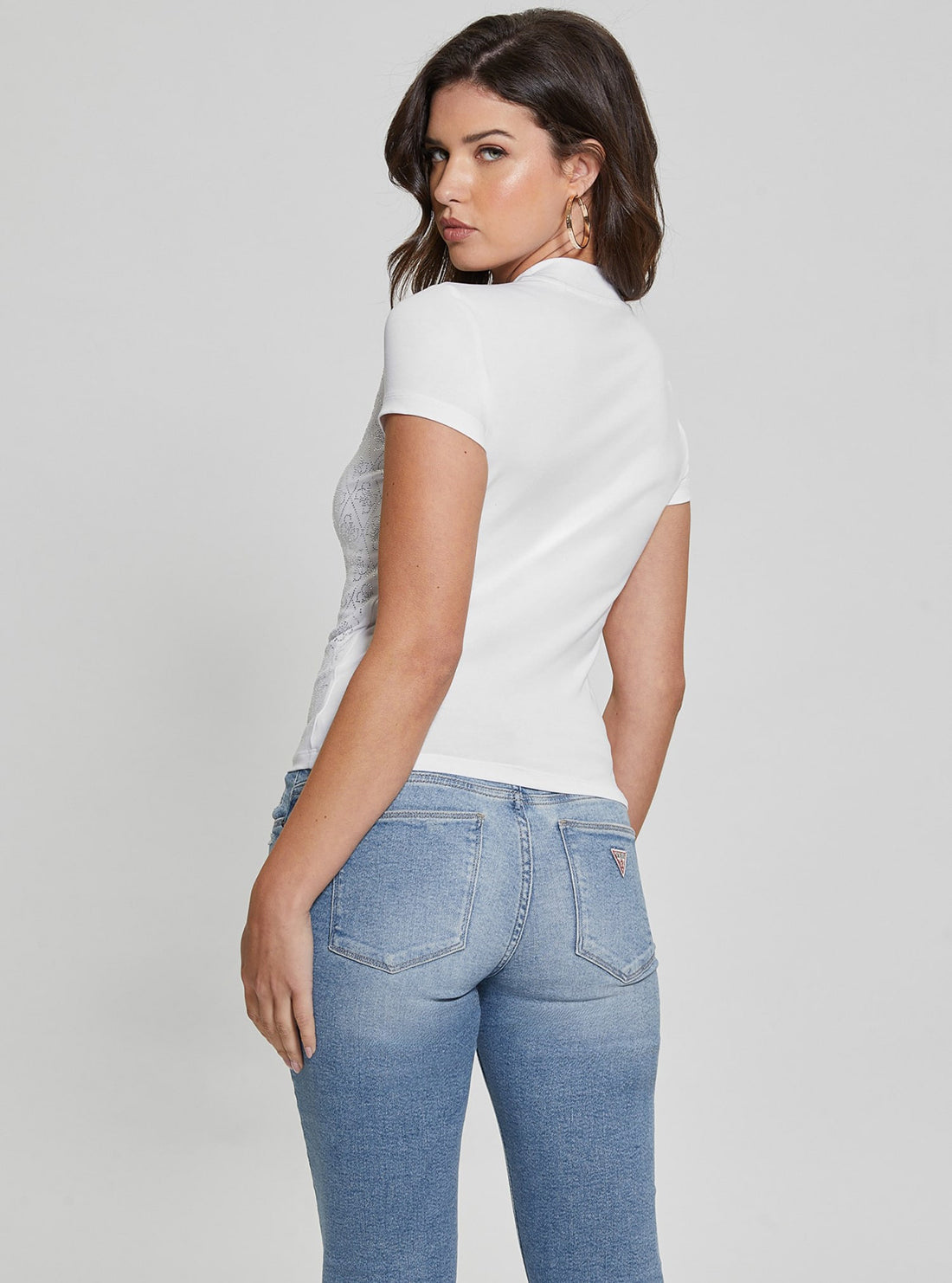 GUESS Womens White Logo Mock Neck T-Shirt W4BI26J1314 Back View