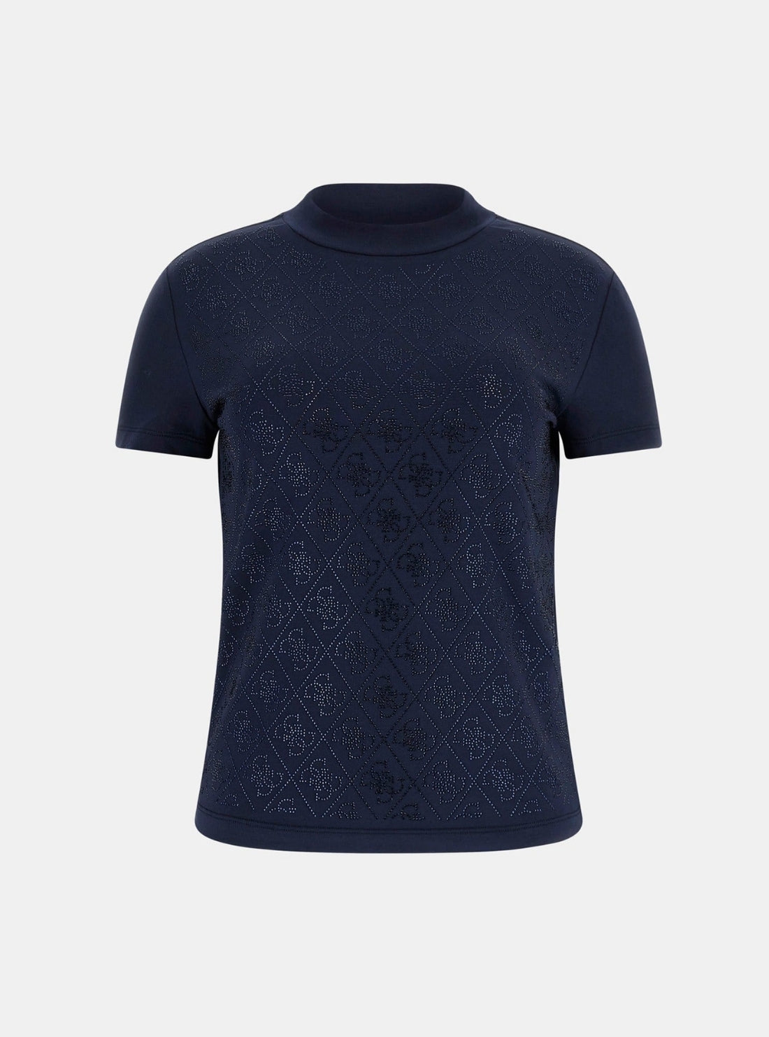 GUESS Womens Blue 4G All-Over Mock Neck T-Shirt W4BI26J1314 Flatlay View