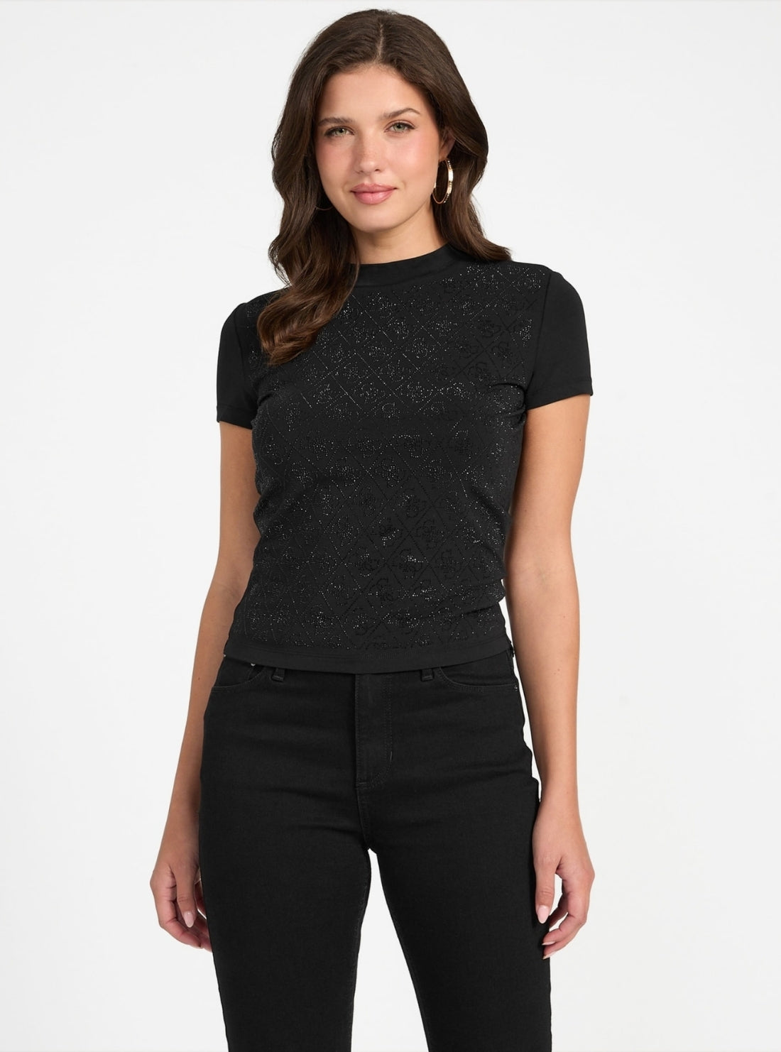 Black Logo Mock Neck T-Shirt | GUESS