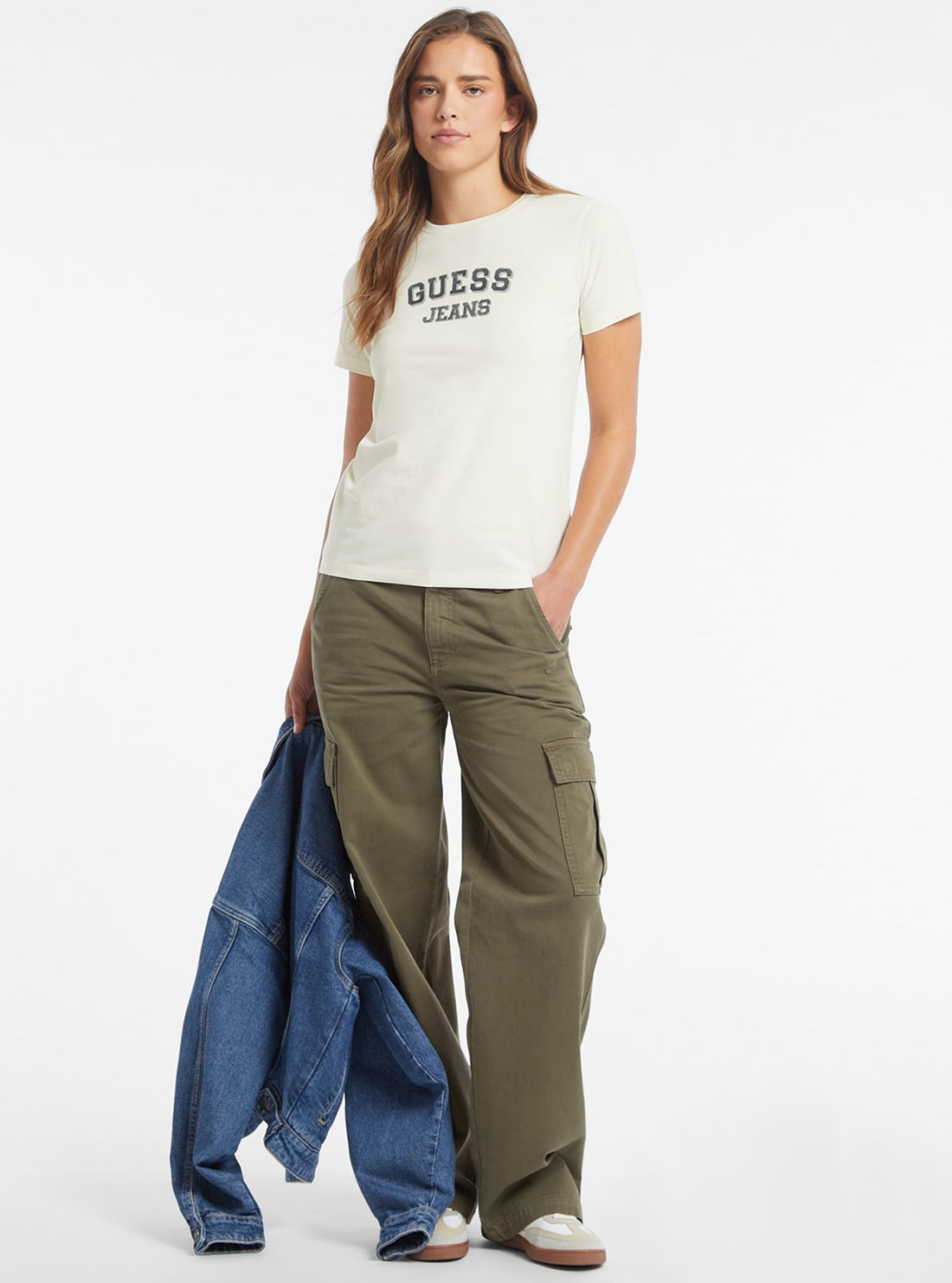 Guess Jeans Beige Bicolour Logo T-Shirt