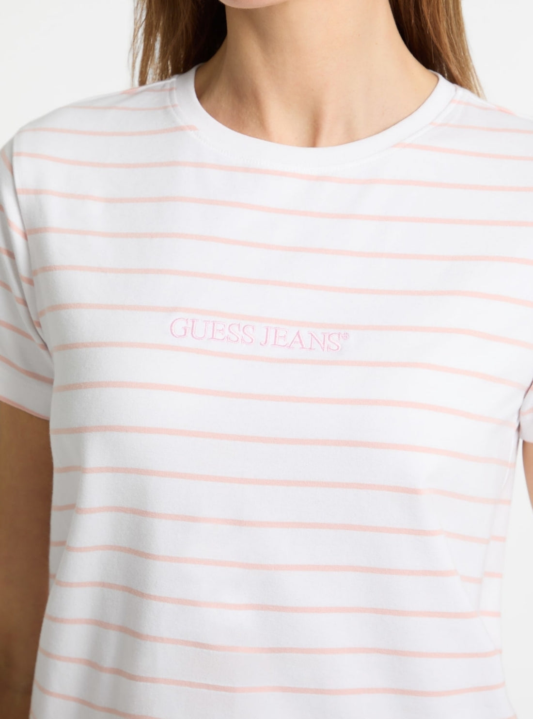 Guess Jeans White Pink Striped T-Shirt W4BI53KCIE1 Detail View