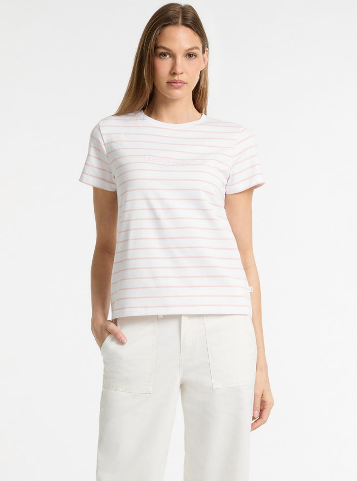 Guess Jeans White Pink Striped T-Shirt W4BI53KCIE1 Front View