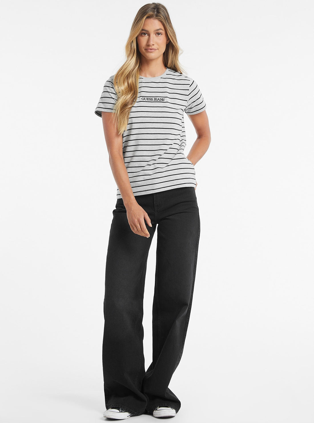 Guess Jeans White Striped T-Shirt FULL VIEW