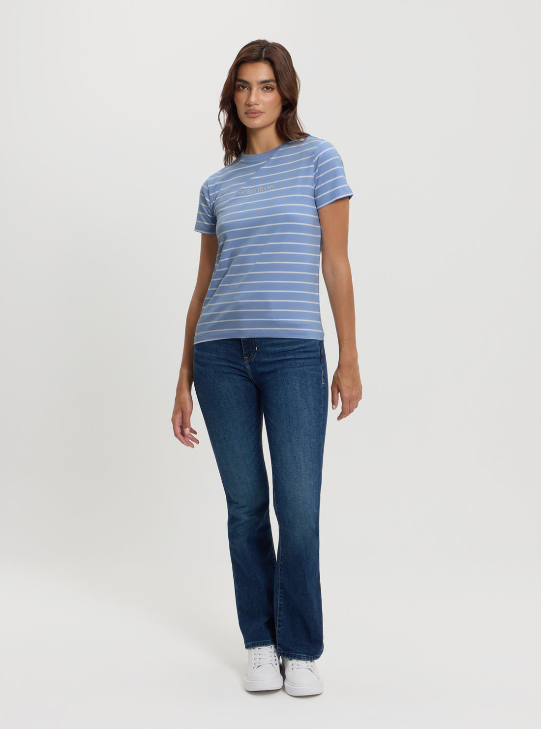 Guess Jeans Blue Striped Script T-Shirt