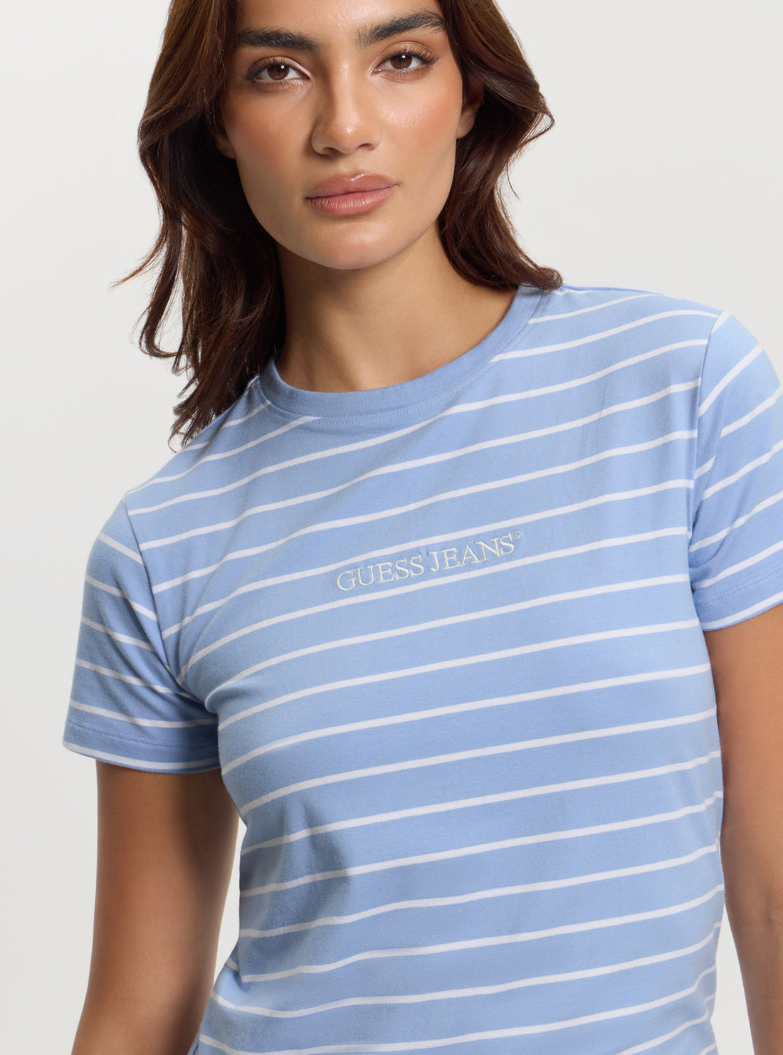 Guess Jeans Blue Striped Script T-Shirt