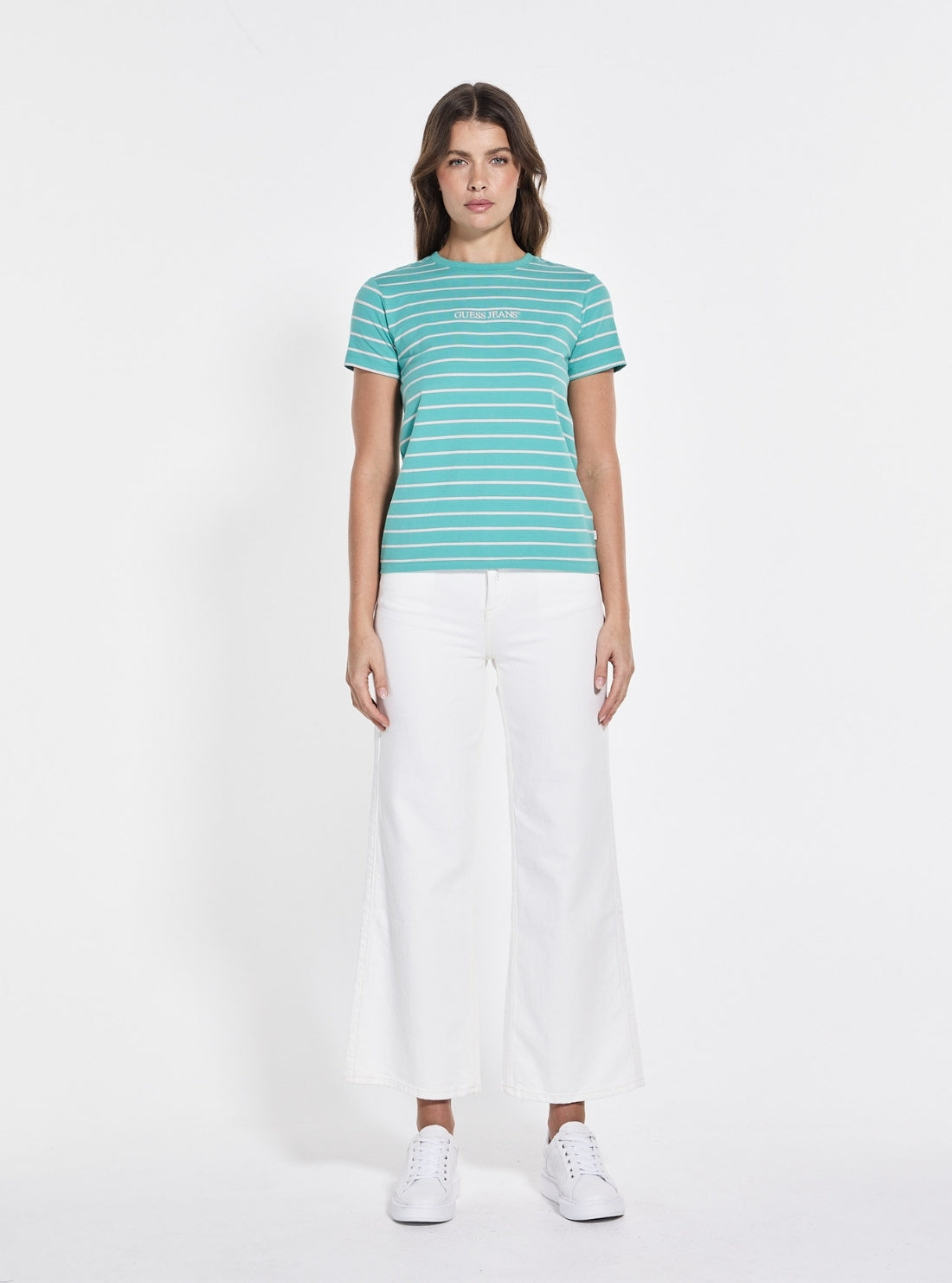 Guess Jeans Green Striped Script T-Shirt W4BI53KCIE1 Full View_2