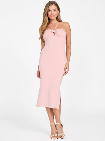 GUESS Womens Pink Sofie Rib Mirage Midi Dress W4BK75Z2XY0 Front View